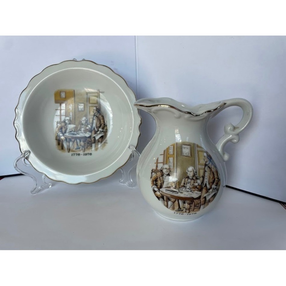 Vintage 1776-1976 USA Bicentennial Decorative Pitcher Bowl Set Japan